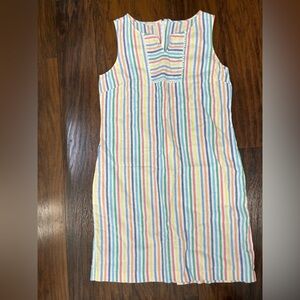Talbots Sundress Linen Rainbow Striped Womens Size 14 Pockets Summer Casual